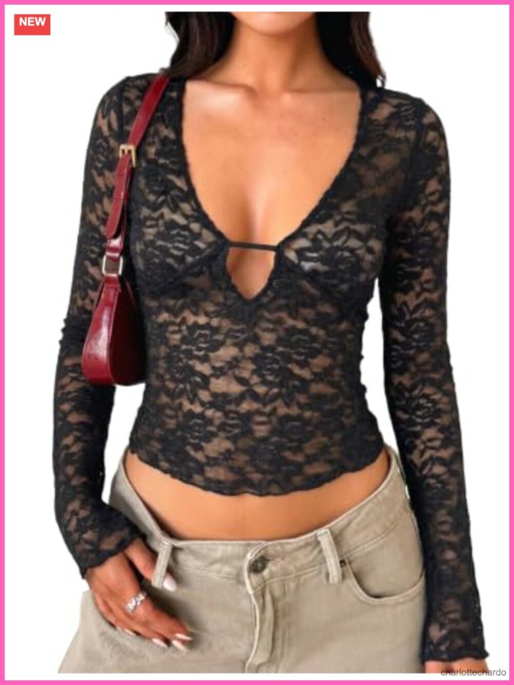 Lace Long Sleeve Going Out Top Mesh Y2K Sexy Shirt Crop